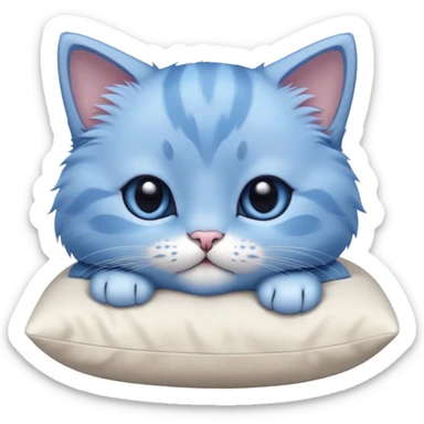 Close-up of a beautiful blue kitten's face with paws resting on a pillow. Minimalist design with very few details, focusing on the kitten's adorable expression and soft features sticker