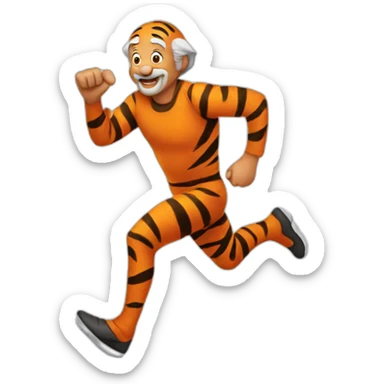 OLD MAN RUNNING wearing a tigger costume sticker