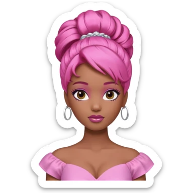 black barbie. updo hair, pink hair, perfect makeup and super pretty sticker