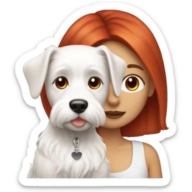 Red haired Girl with a maltese black dog  sticker