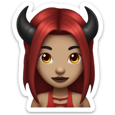 demon oni girl with red skin and black hair sticker