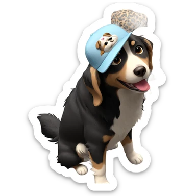 dog wearing a baseball cap sticker