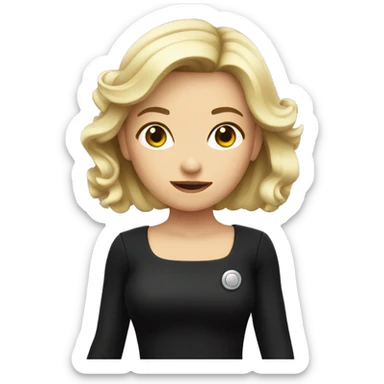 Girl in black dress with gun sticker