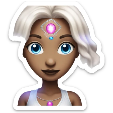magical diva with pink andromedan skin long hair and blue eyes glowing third eye sticker