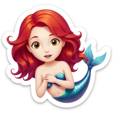 Cinematic Realistic Red Hair Mermaid Portrait, head tilted playfully and inquisitively, showcasing an ethereal form with finely detailed, flowing red hair against luminous porcelain skin. Her bright, curious eyes sparkle like hidden gems beneath the gentle caress of underwater light, rendered with lifelike clarity and warm, filtered illumination—capturing the essence of a spirited mermaid ready to splash playfully into your imagination. sticker