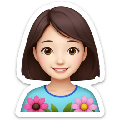 Cute korean girl background flower garden  sticker