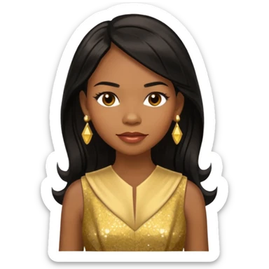 Michelle Williams R&B Singer, Long Black Hair, Medium Dark Skin, Brown Eyes, Gold Dress with earrings sticker