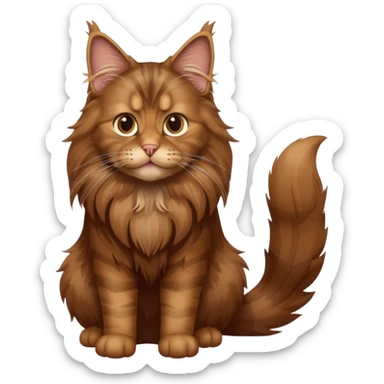 A high-resolution photo-realistic digital illustration of a brown maine coon cat, full body sticker