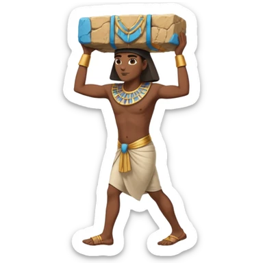 fullbody ancient Egyptian worker carrying a rock block on their back, no fancy hat, slightly different pose sticker