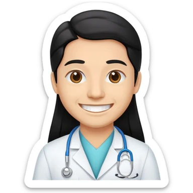 Chica dentista de piel morena clara con cabello negro largo sonriente  sticker