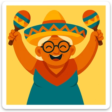 Add maracas to both raised hands, keep the celebratory and vibrant style with colorful and joyful look. sticker