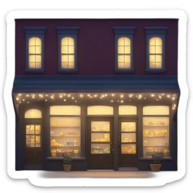 Cute store front at midnight with lights on sticker