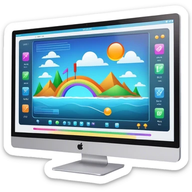 Create an emoji for animation and motion design. Show a computer monitor displaying cartoon creation process, with a timeline, keyframes, and motion effects. Use modern, vibrant colors. No emojis or smiley faces. Transparent background. sticker