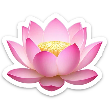 Lotus "A radiant pastel pink lotus flower floating on a soft, glowing surface, with shimmering petals and sparkling water droplets around it." sticker