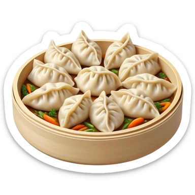 Cinematic Realistic Jiaozi Dish Emoji, depicted as delicate, handcrafted dumplings filled with savory meat and vegetables, rendered with detailed textures and warm, inviting lighting. sticker