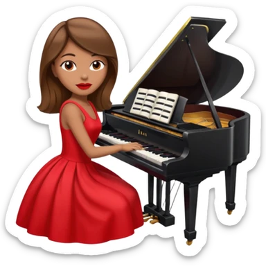 brownhaired woman with red lips, playing piano sticker