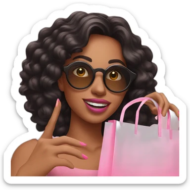 influencer taking selfie with a pink shopping bag sticker