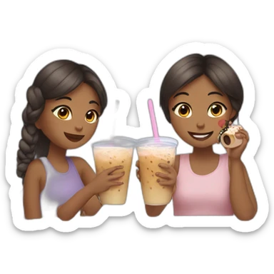 Two girls having boba tea sticker