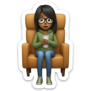 a girl with glasses sitting on a sofa having a bad cold sticker