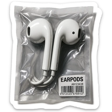 white EarPods headphones, extra glossy, dramatic lighting, no background sticker