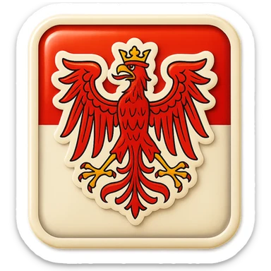 Create an icon for Brandenburg with a rectangular flag background and the Brandenburg coat of arms (red eagle with crown) centered. The style should be retro stickers, less cartoonish, and match exactly the same format and proportions as the Berlin icon from earlier. No text included. sticker