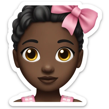 darkskin doll with pink bows and black straight hair and a cropped bandu top and dark brown eyes  sticker