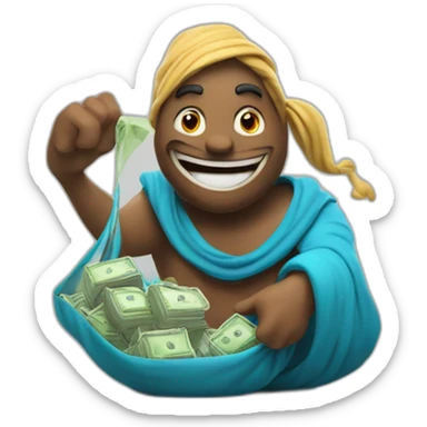 genie holding the big sack of money on the rocekt 4k sticker