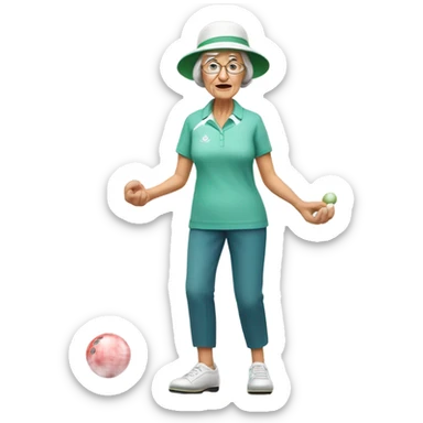 Older Lady playing lawn bowls sticker