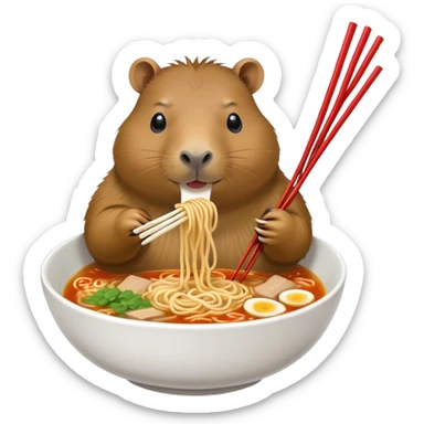 Capybara eating ramen noodles  sticker