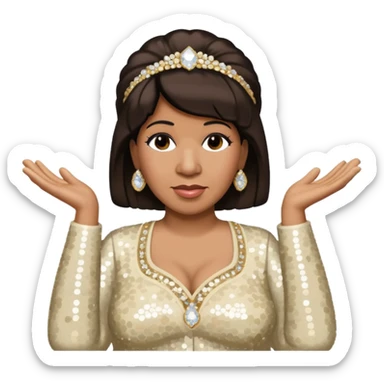 Aretha Franklin with dark brown hair, ivory sequin outfit sticker