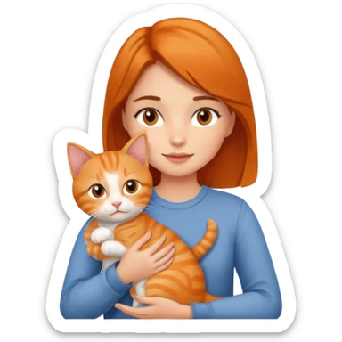 Brunette girl holding cute orange kitty sticker