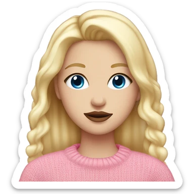 white girl, bleu eyes, blond staight hair, pink lips, pink sweater  sticker