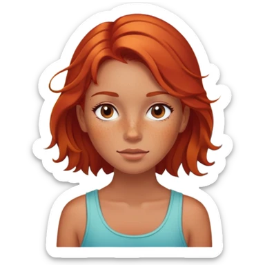A red head girl with freckles on the beach overviewing the ocean and sunset sticker