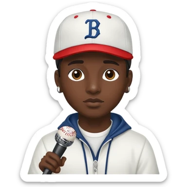 rapper with microphone and baseball cap sticker