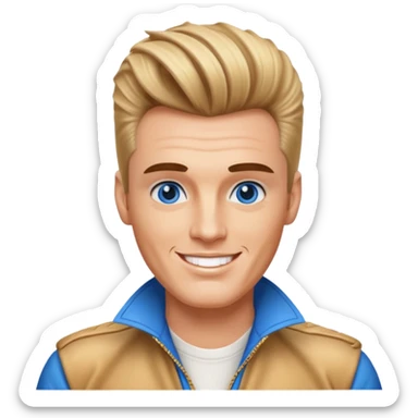 Vanilla Ice with blue eyes, light brown Elvis hairstyles sticker