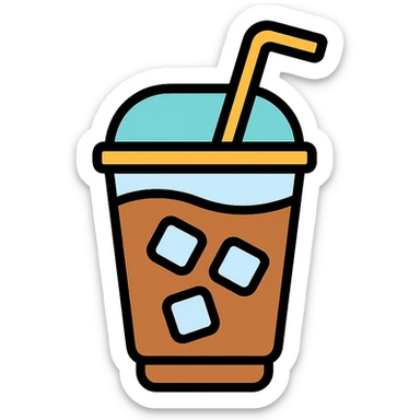 iced coffee with ice cubes and straw icon sticker