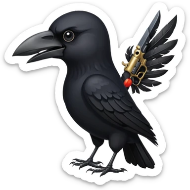 angry crow with a revolver sticker