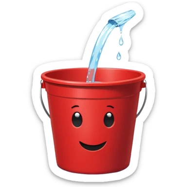 red bucket with holes in the side sitting on puddle of water sticker