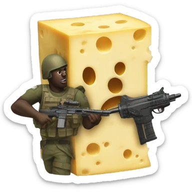 a block of cheese playing call of duty sticker