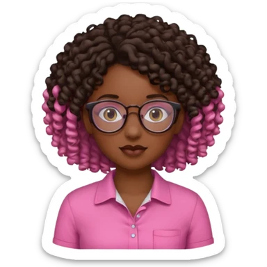 Black girl with curly hair with glasses wearing a pink shirt that’s cut on the side  sticker