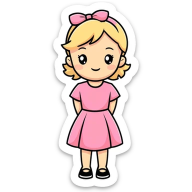 A pretty girl with blonde hair and pink dress,  sticker