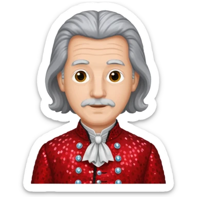 Johann Konrad Dippel (1673-1734) with gray hair, red sequin outfit sticker
