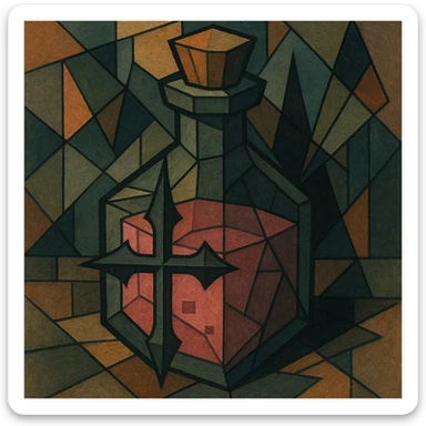 pink goth potion bottle, cubist abstraction style, geometric and gothic sticker