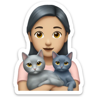 Japanese girl holding Two Russian Blue cats sticker