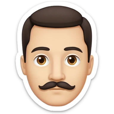 close-up of man face only with mustache, medium eyes, medium light skin tone, dark hair, no neck visible, just the face sticker