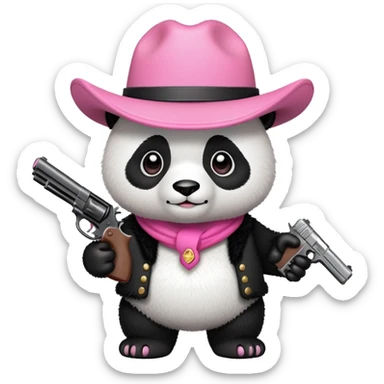 panda with pink cowboy hat and handgun sticker