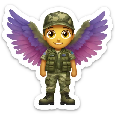 military boy in camouflage uniform with wings  sticker