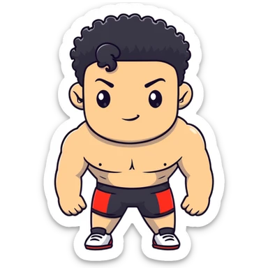 shirtless male athlete with white skin and black curly hair on top with shaved sides sticker
