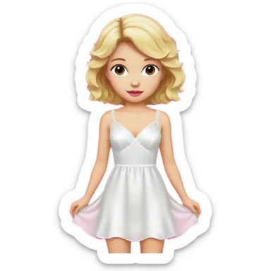 Bride with short wavy blonde hair, hot pink background and white silk chemise dress. Add fascia bacground sticker