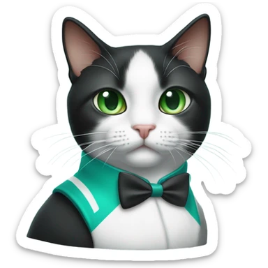 tuxedo cat with green eyes in miami dolphins shirt sticker